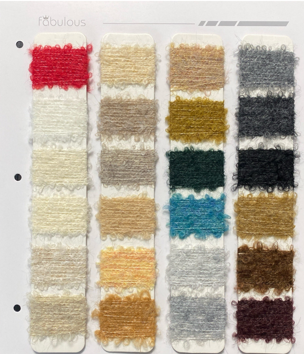 FABSC2025335JQ Boucle Yarn 1/4.9NM 55RE-POLYESTER 12POLYESTER 12WOOL 18NYLON 3SPANDEX